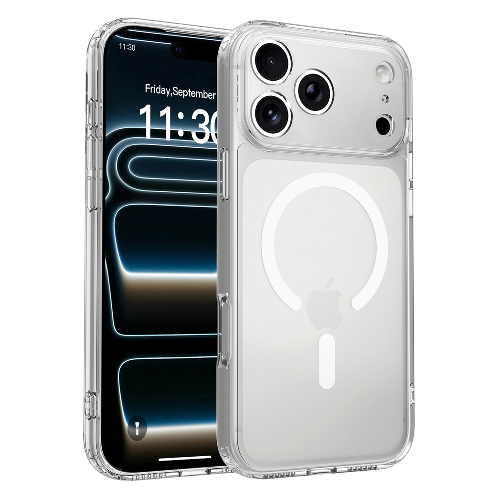 Transparent, full-coverage, drop-proof, minimalist soft case for iPhone 17，Hot selling shiny magnetic high-definition glass lens protective case