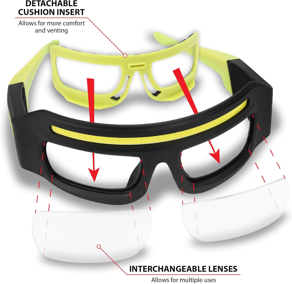 Performance Tool W2699 Firepoint 300LM Li-Ion Lighted Safety Glasses - Cushioned Insert, Water-Resistant, Anti-UV, Anti-Scratch, Impact-Resistant, Black/Green