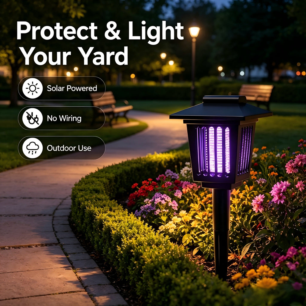 Solar Mosquito Zapper Light – Outdoor Garden Stake Lamp, UV Insect Killer, Solar Powered, Dual Mode (Mosquito Control + Pathway Lighting), Weather Resistant, Easy Setup
