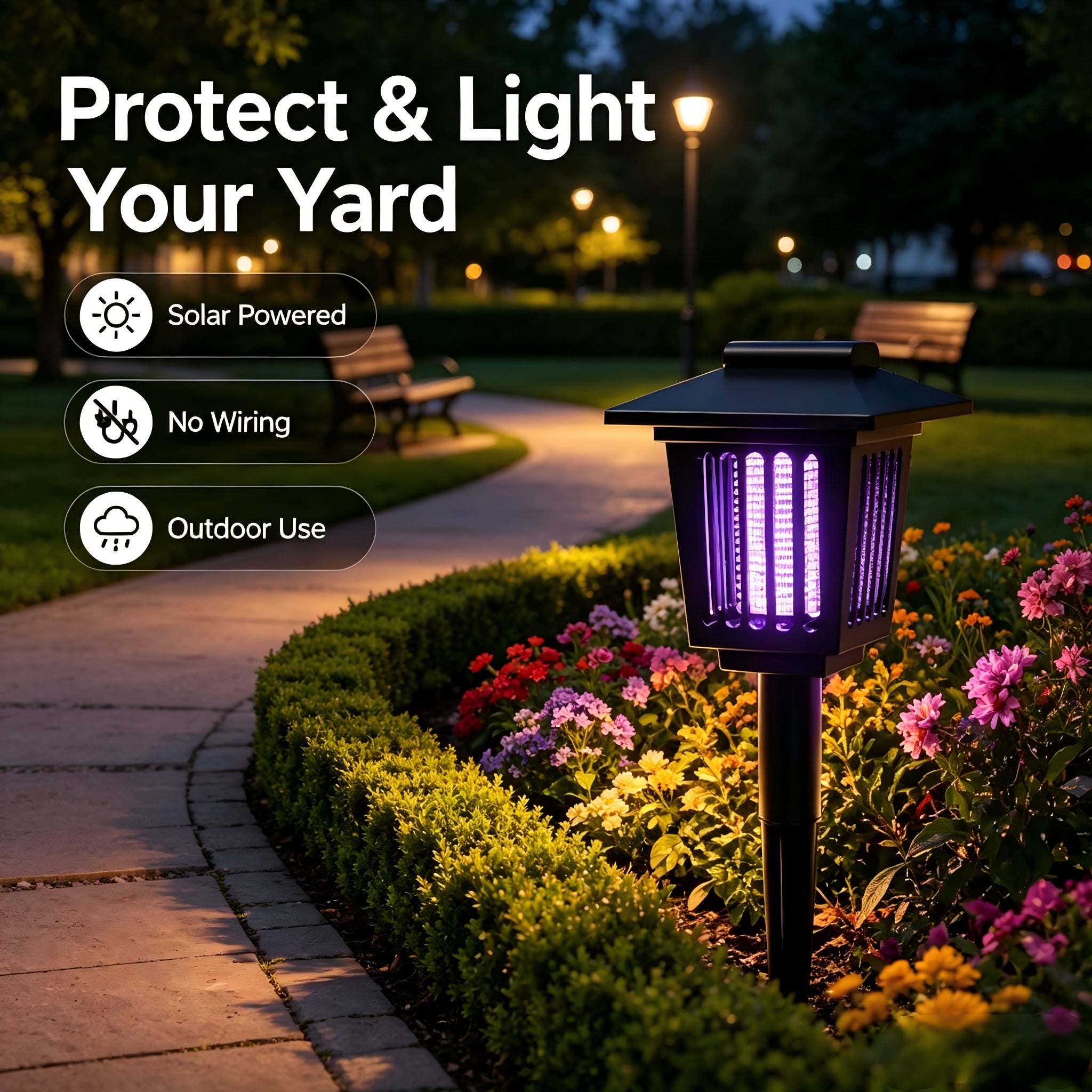 Solar Mosquito Zapper Light – Outdoor Garden Stake Lamp, UV Insect Killer, Solar Powered, Dual Mode (Mosquito Control + Pathway Lighting), Weather Resistant, Easy Setup