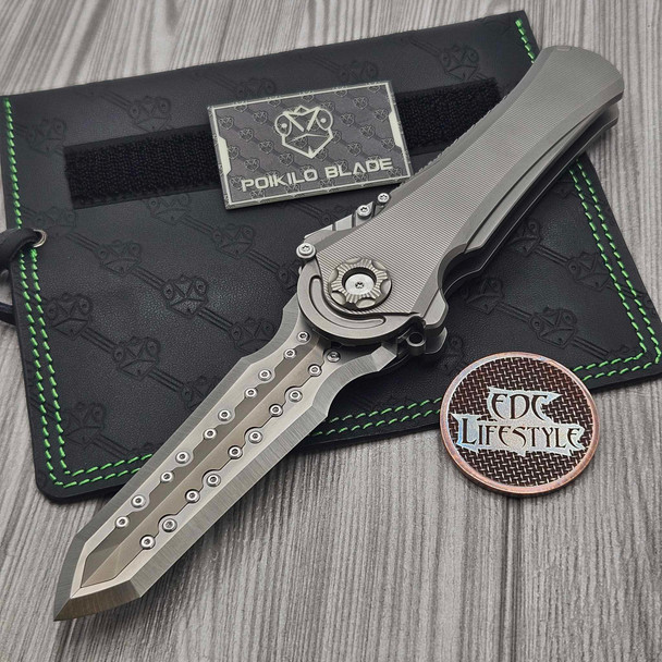 Mundus Al-Khem S1 Titanium Handle 4.56" M390 Pearlescent Stonewash Blade