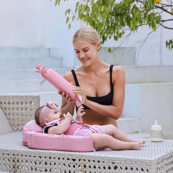 Mambobaby Baby Float with Sunshade Canopy and Crotch Strap Inflatable-free Safe Core Swimming Pool Accessory Bathroom Water Toy