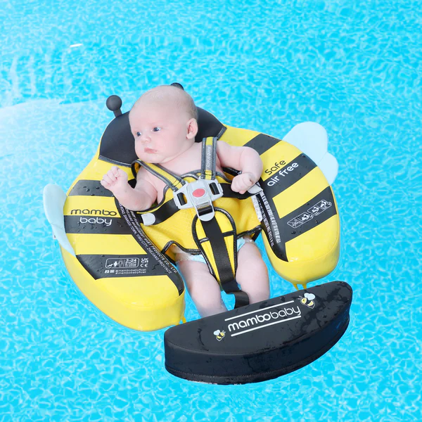 Mambobaby Non-Inflatable Baby Swim Float with Detachable Canopy, UPF 50+ Sun Protection, 5-Point Safety System, for Babies 3-24 Months