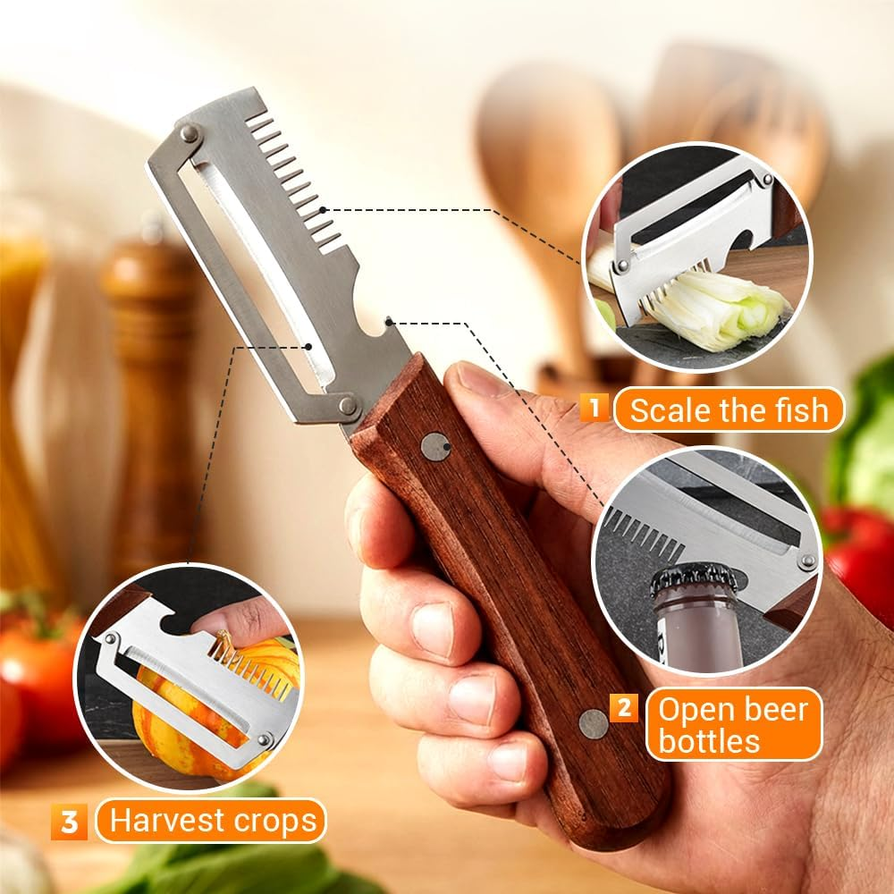 Multifunctional kitchen peeler, bottle opener, fruit and vegetable cutter, 3-in-1 household peeler