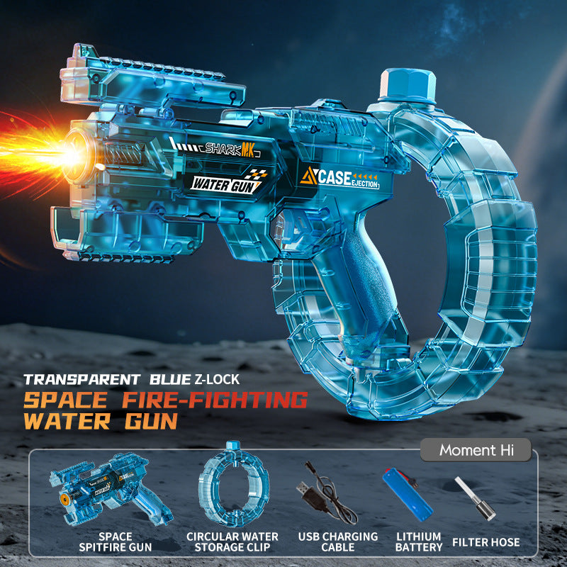 Energy-concentrating ring-shaped electric water sprayer toy, transforming, with cool lights, large capacity, and fully automatic continuous spraying. A children's gift, birthday present.