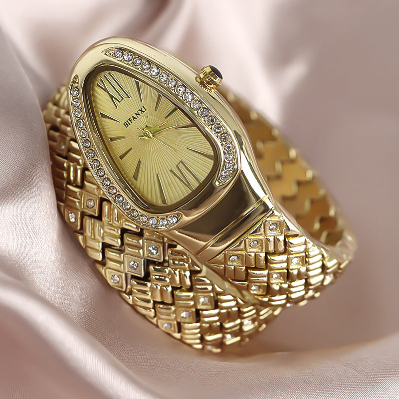 Snake-shaped diamond bracelet watch