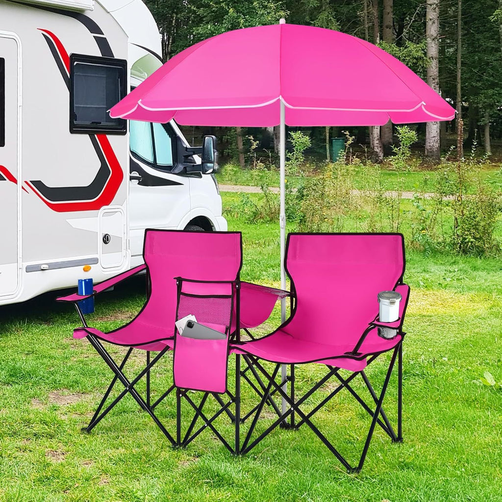 Outdoor folding sunshade love chair with ice pack, double sunshade umbrella, sun protection fishing chair