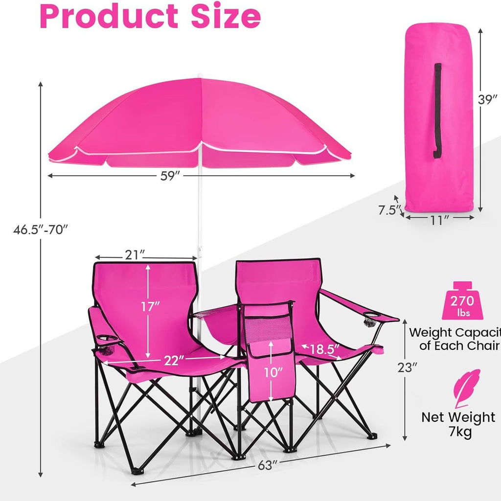 Outdoor folding sunshade love chair with ice pack, double sunshade umbrella, sun protection fishing chair