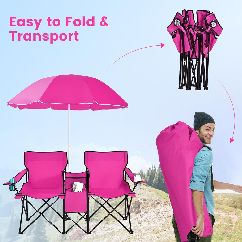 Outdoor folding sunshade love chair with ice pack, double sunshade umbrella, sun protection fishing chair