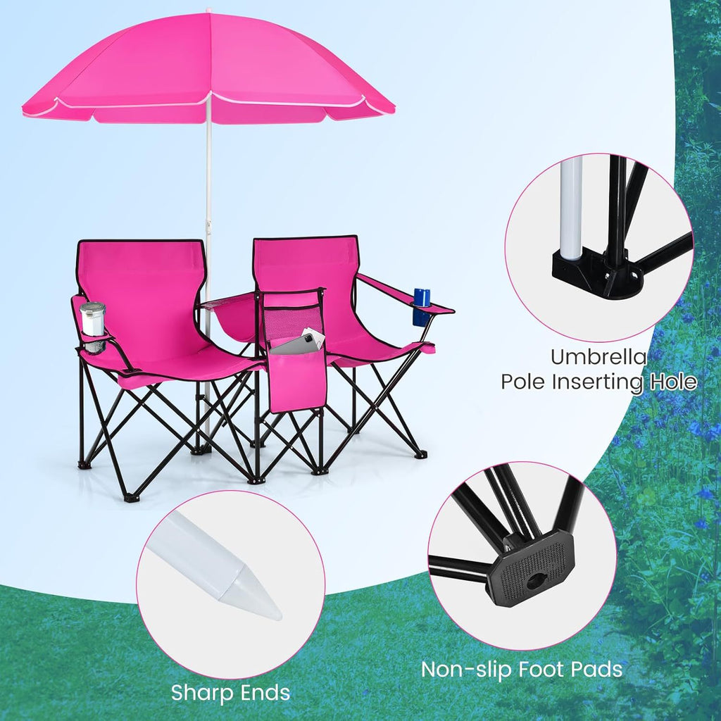 Outdoor folding sunshade love chair with ice pack, double sunshade umbrella, sun protection fishing chair