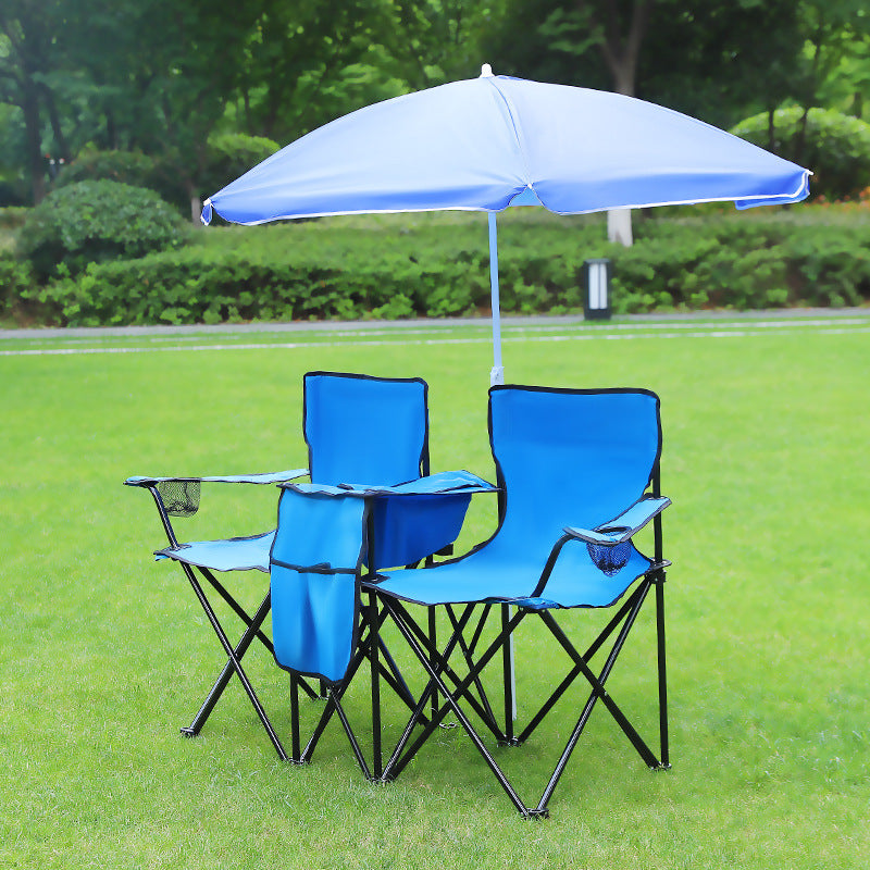 Outdoor folding sunshade love chair with ice pack, double sunshade umbrella, sun protection fishing chair