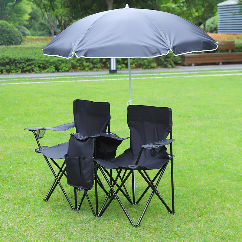 Outdoor folding sunshade love chair with ice pack, double sunshade umbrella, sun protection fishing chair