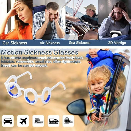Anti-motion sickness glasses for adults and children, preventing dizziness from seasickness or car sickness. Liquid glasses to prevent vomiting.