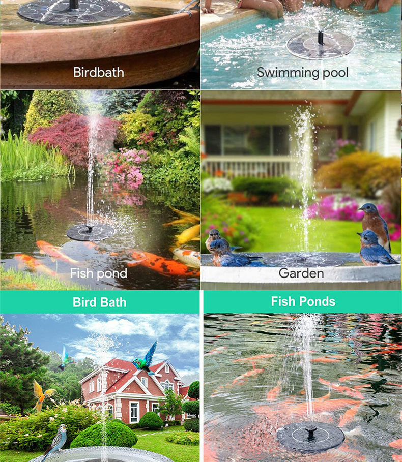 Solar-powered fountains, pools, garden fountains, outdoor patio fountains, floating fountains
