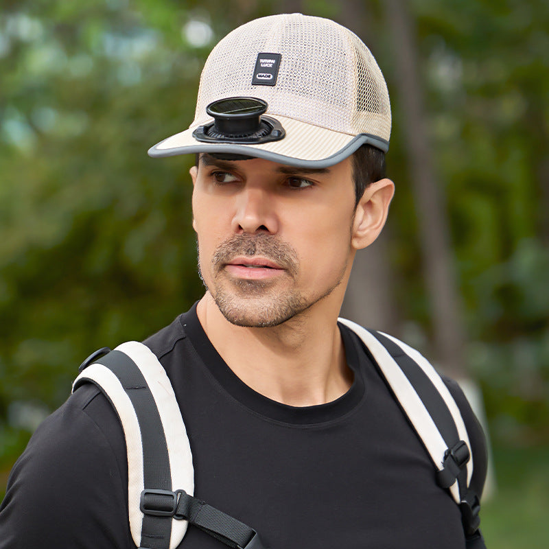 Solar Fan Hat - Hat with Solar Powered Fan, Mens Baseball Cap with Solar Fan, Breathable UV Protection Beach Hat with Cooling Fan, Solar Powered/USB Charging Fan Hat for Camping, Outdoor Sport