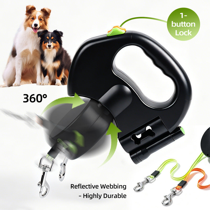 One-to-two pet leash, automatic retractable leash, dog harness, outdoor small and medium-sized dog walking essential.