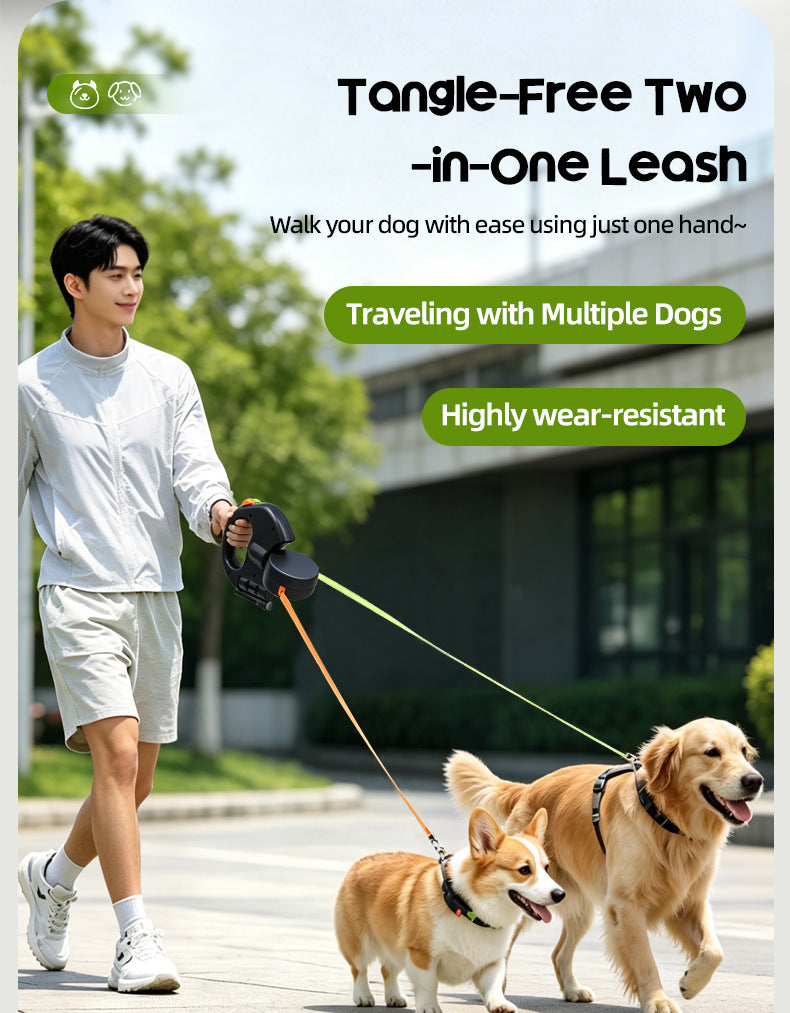 One-to-two pet leash, automatic retractable leash, dog harness, outdoor small and medium-sized dog walking essential.