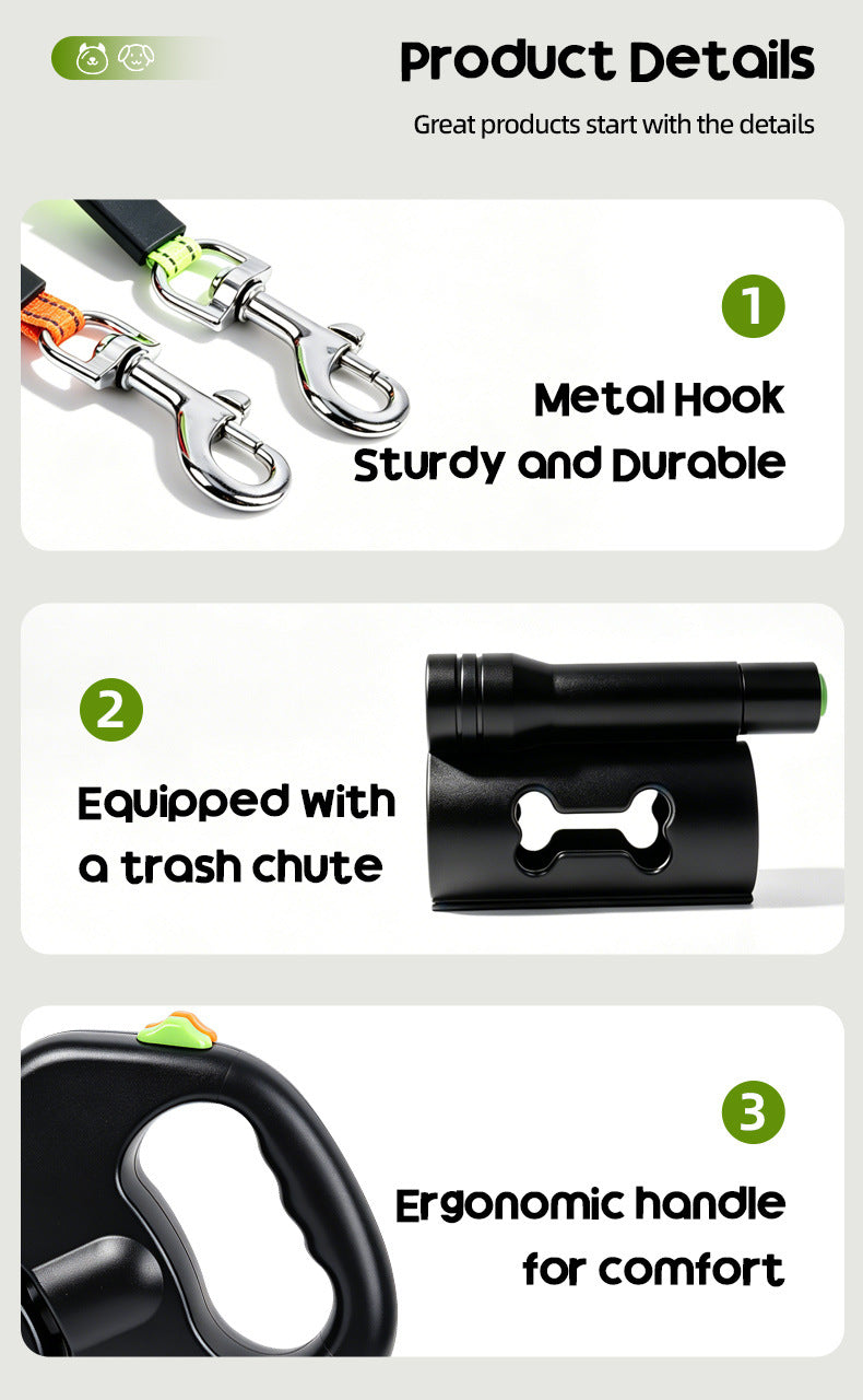 One-to-two pet leash, automatic retractable leash, dog harness, outdoor small and medium-sized dog walking essential.