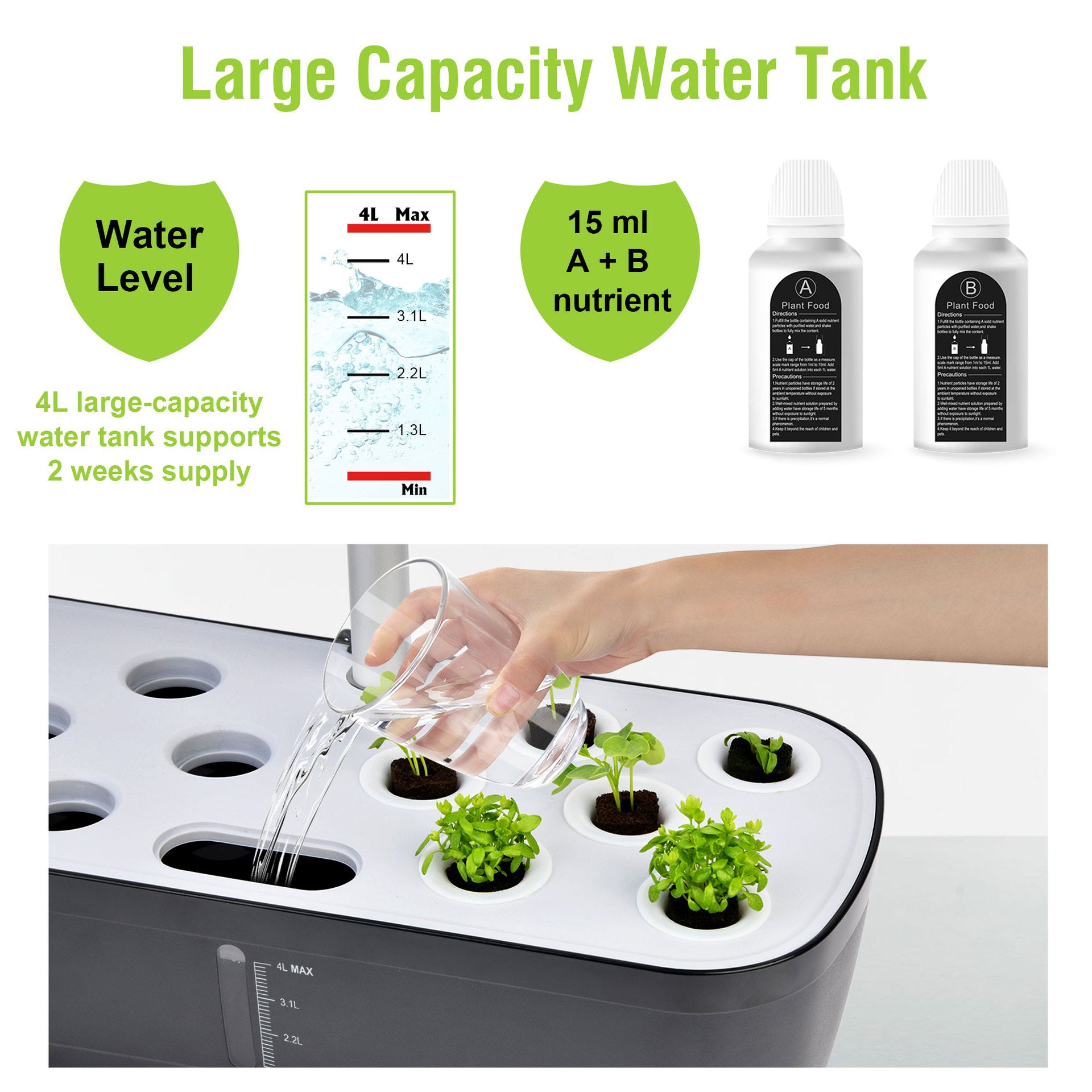 Full-spectrum plant grow lights, hydroponic LED plant lights, and planting kits and systems for soilless cultivation.