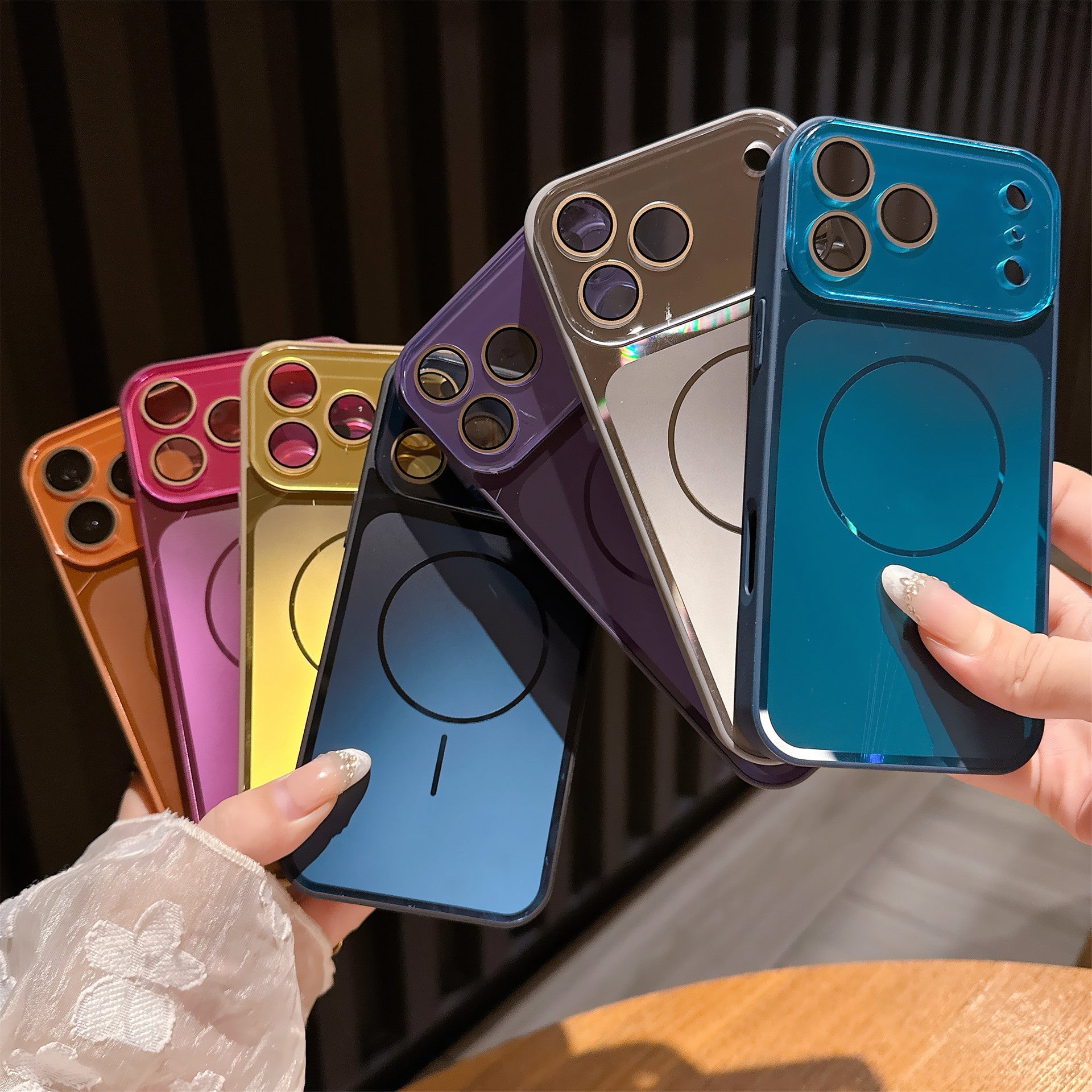 A high-quality, AI-powered, drop-proof case for iPhone 17 Pro with a large, flowing window display, compatible with all Apple models. It features a premium design and includes AI buttons.