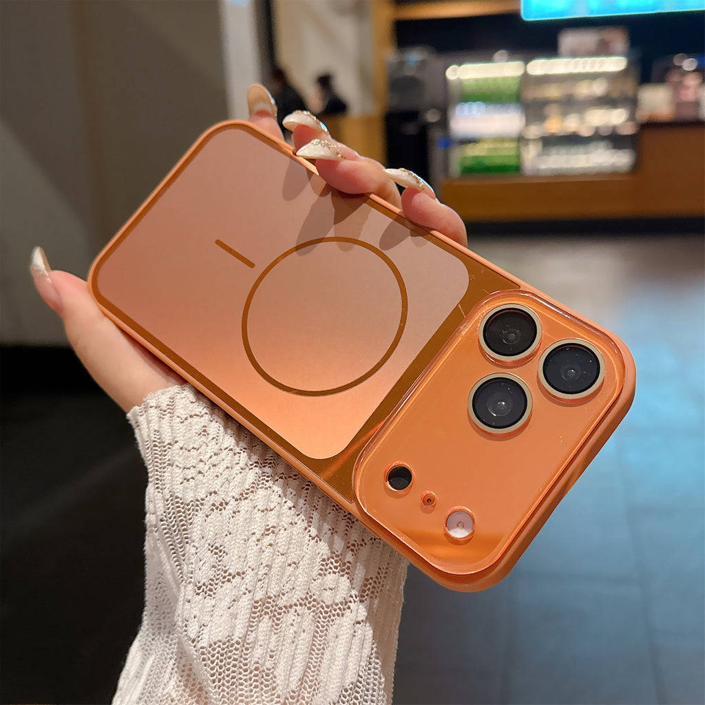 A high-quality, AI-powered, drop-proof case for iPhone 17 Pro with a large, flowing window display, compatible with all Apple models. It features a premium design and includes AI buttons.