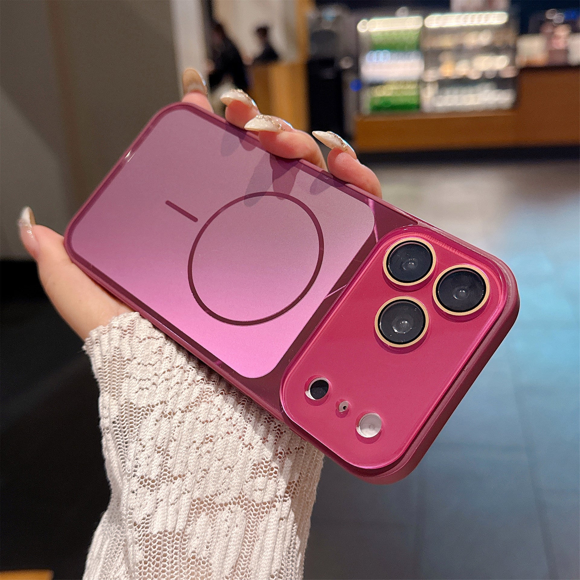 A high-quality, AI-powered, drop-proof case for iPhone 17 Pro with a large, flowing window display, compatible with all Apple models. It features a premium design and includes AI buttons.