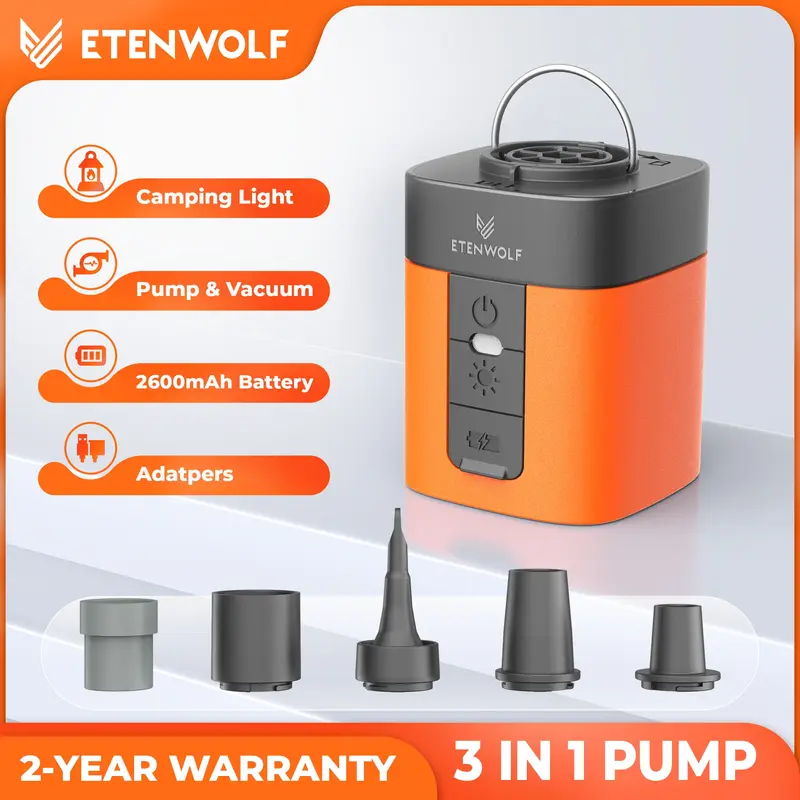 Portable Mini Air Pump for Air Mattress & Pool Floats, Fast Inflate & Deflate Camping Pump with LED Light, Rechargeable Travel Pump ETENWOLF AIR3 Inflatable Sleeping Bag Air Bed Airbeds