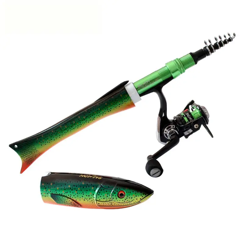 1.6M Fish-Shaped Portable Fishing Rod and Spinning Reel Combo Kit for Ice, Rock and Shore Fishing, Lightweight Travel Fishing Tackle Set With Compact Design and Smooth Casting Performance Father's Day gift