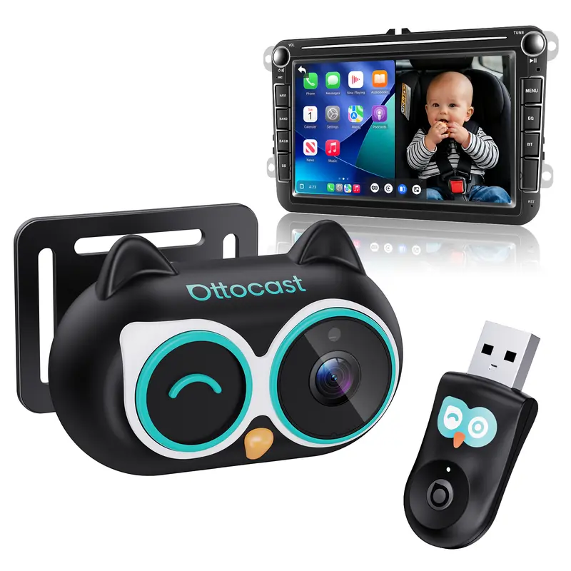 Baby Car Camera &Wireless CarPlay Adapter,1080P HD Rear Seat Monitor Display on Car Screen,150°Wide Angle No-Glow Night View, Safety for Kids & Infants