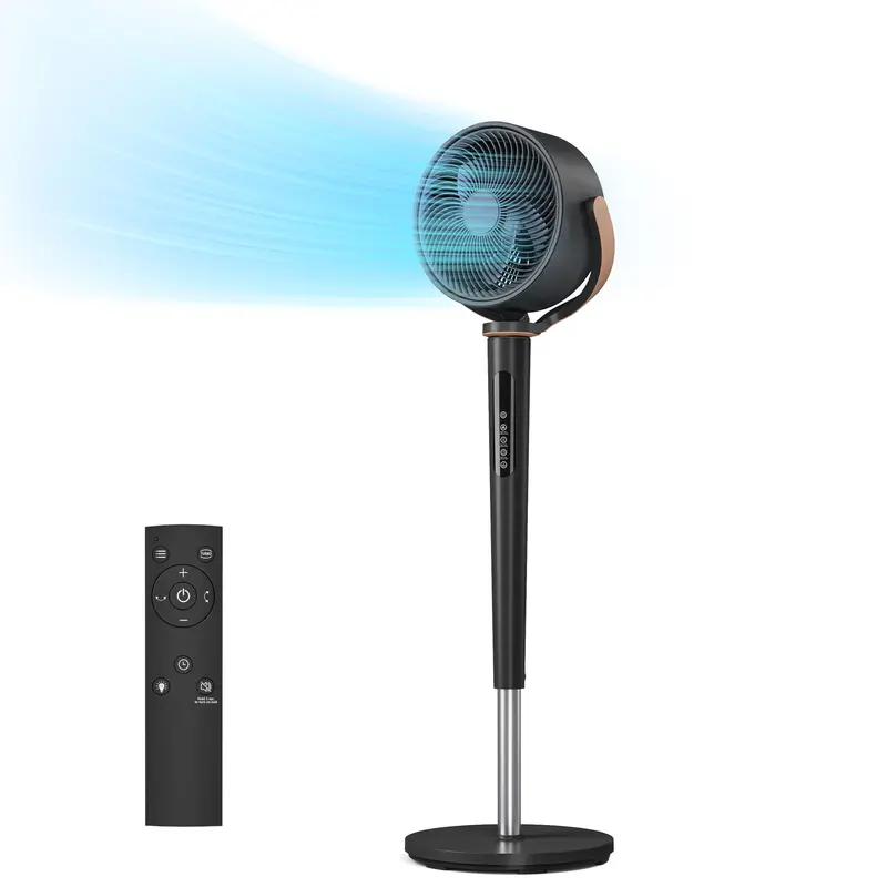 120° Automatic 4-Way Oscillating Standing Fan, Quiet DC Motor, 16 Speeds, 4 Modes, Adjustable 37-45" Height, 12H Timer, Remote Control