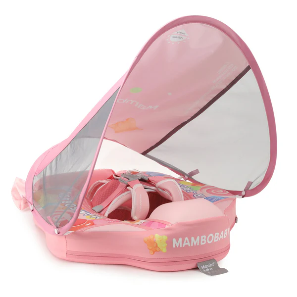Mambobaby Baby Float with Sunshade Canopy and Crotch Strap Inflatable-free Safe Core Swimming Pool Accessory Bathroom Water Toy