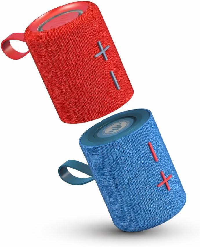 Stromberg - Twin 2-in-1 Mini Portable Bluetooth Speaker, 10W Power, 10-Hour Playtime, Sky Blue and Red