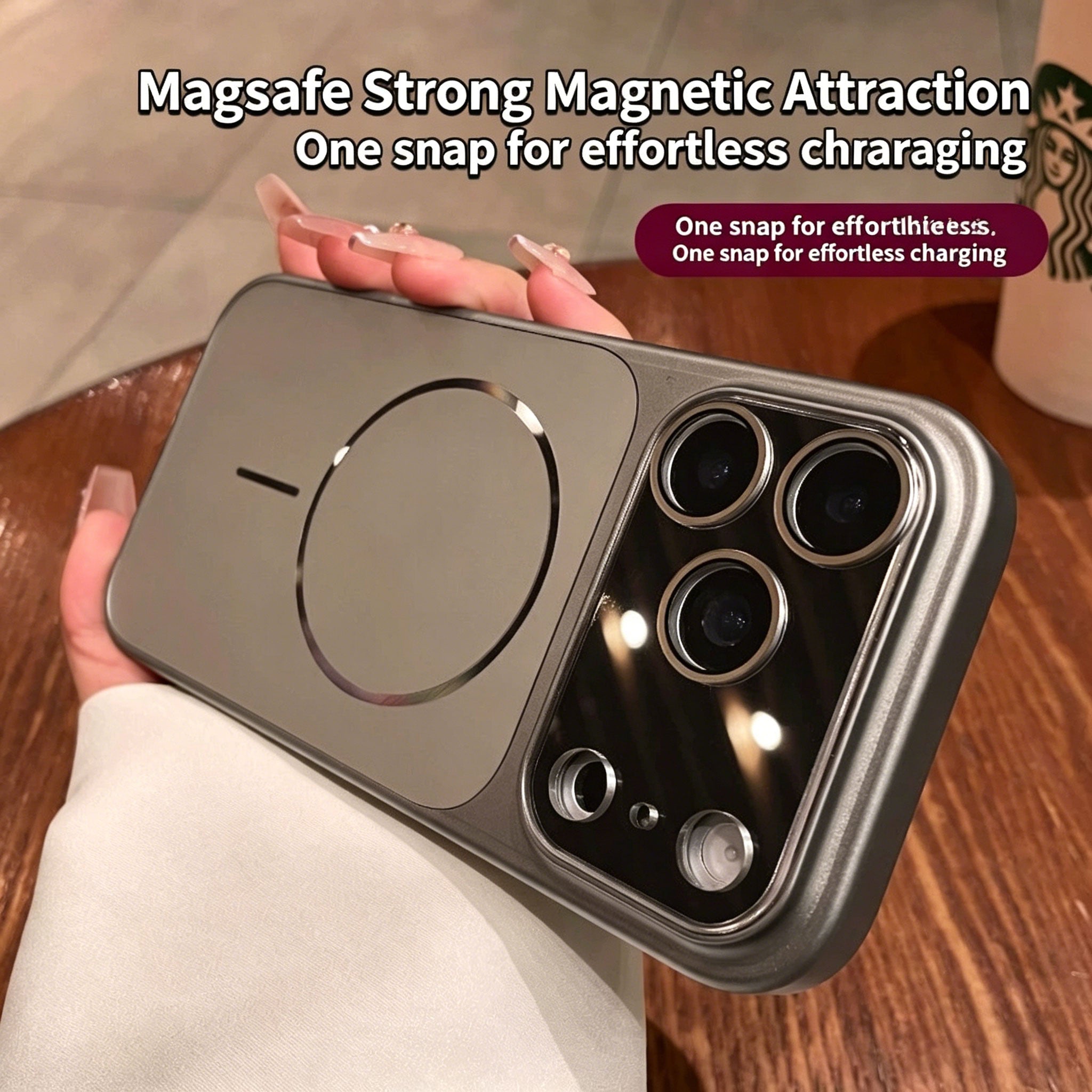 A high-quality, AI-powered, drop-proof case for iPhone 17 Pro with a large, flowing window display, compatible with all Apple models. It features a premium design and includes AI buttons.
