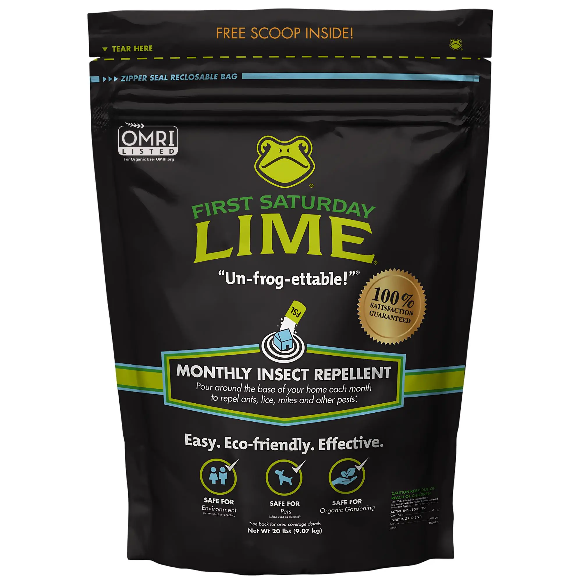 First Saturday Lime Insect Repellent, Multi-Purpose Pet Friendly Pest Control & Deodorizer for Home, Garden, Yard & Chicken Coop Protect Homes And Other Buildings Protect Yards From Ticks