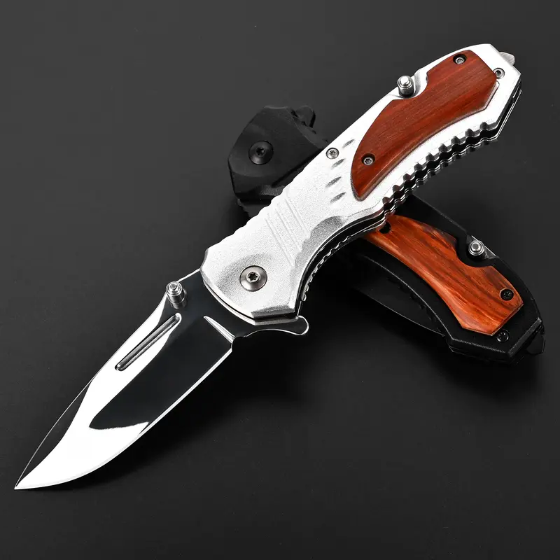 Pocket Knife for Men - Sharp Blade Wood Handle Pocket Folding Knives with Clip, Glass Breaker - EDC Knives for Survival Camping Hunting Fishing Hiking Women, Large, Black