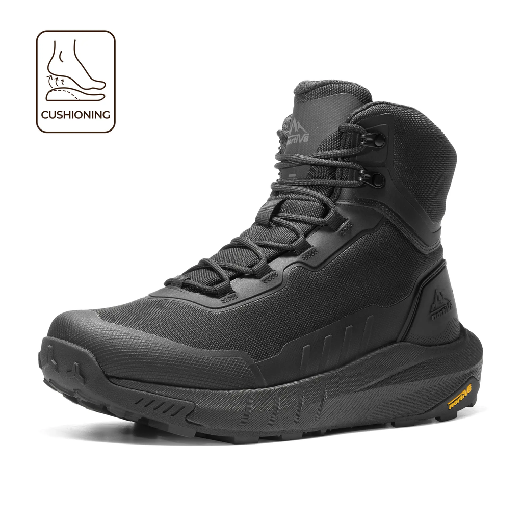 NORTIV 8 Terrascope High-Top Security & Army Boots Black Oxford Fabric Mesh Lining Vegan Leather ETPU Rubber Outsole for Men's Outdoor Activities & Security Work