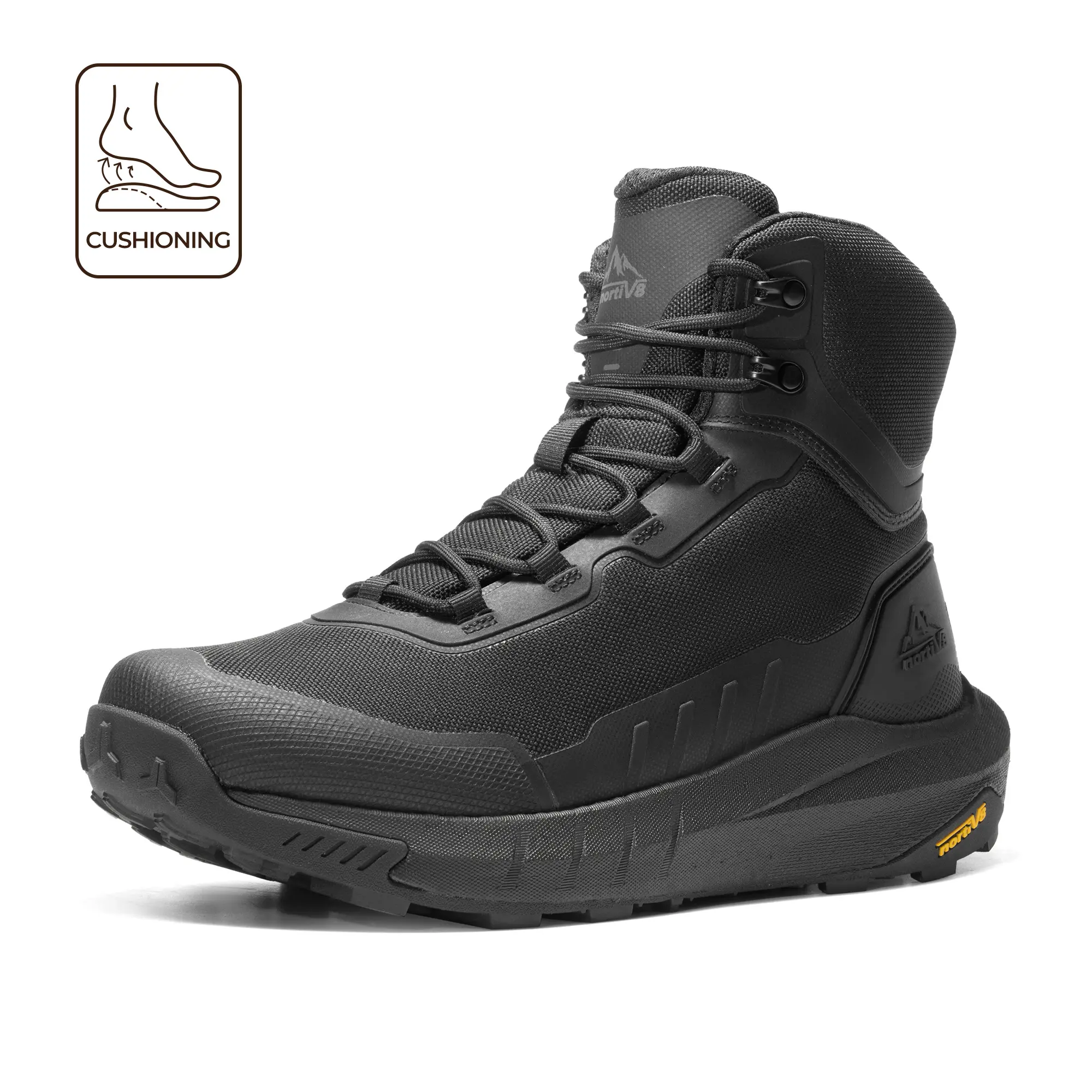 NORTIV 8 Terrascope High-Top Security & Army Boots Black Oxford Fabric Mesh Lining Vegan Leather ETPU Rubber Outsole for Men's Outdoor Activities & Security Work