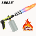 【FathersDayGift】SEESE Powerful Propane Torch(Propane Tank Not Included),With One-Touch Max Fire Button and Safety Lock, Adjustable Blow Torch for Sous Vide Searing Steak, BBQ,Fireplace,Charcoal Wood