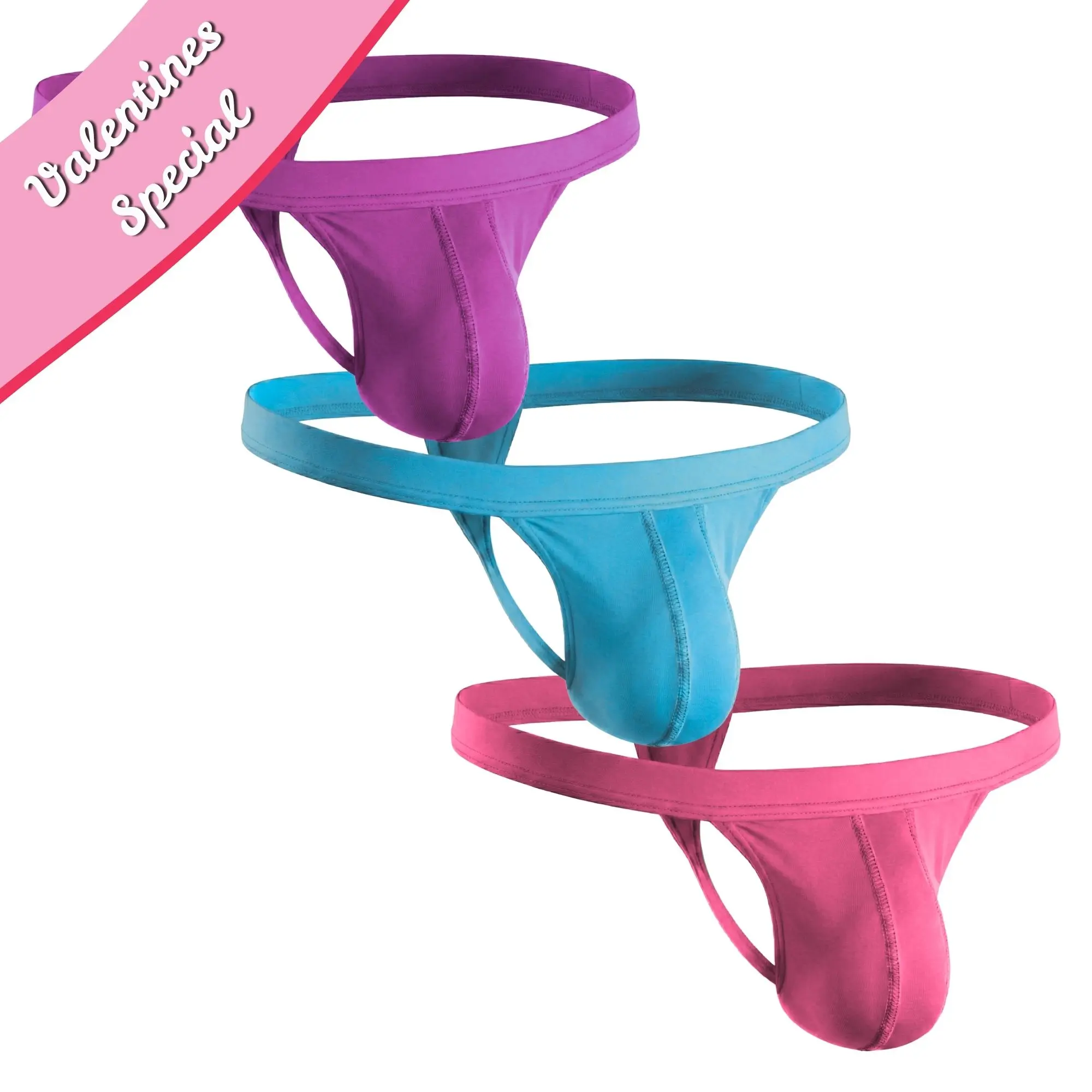 Strapped Thong Nylon Mesh & Modal No Fly Mid-Rise 3 Pack 0 Inch with ABCD Pouch - XS to XL waist Size Spandex Athletic Breathable