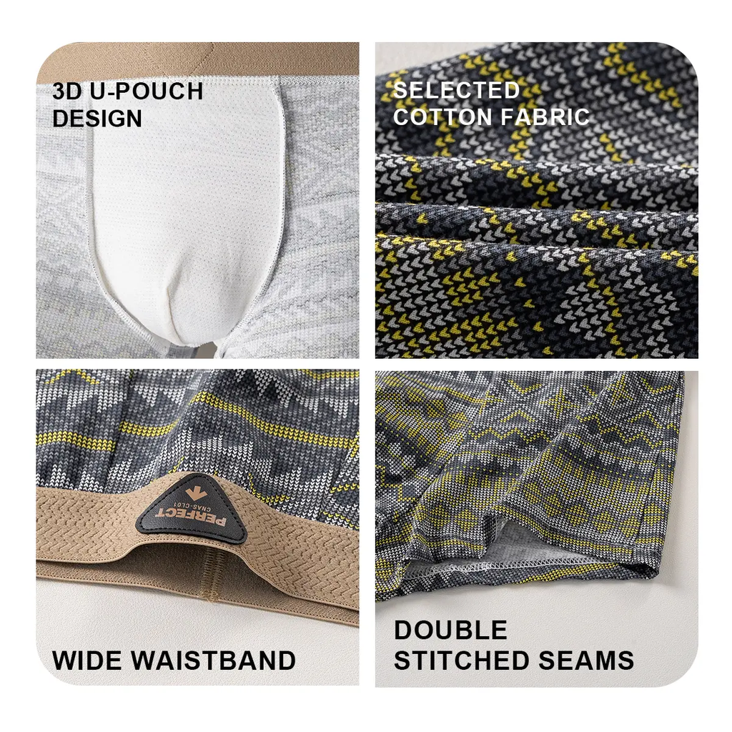 Men's Premium Cotton Boxer Briefs Retro Pattern Design Breathable Mesh Panel Seamless Waistband Moisture-Wicking Underwear 3 Pack