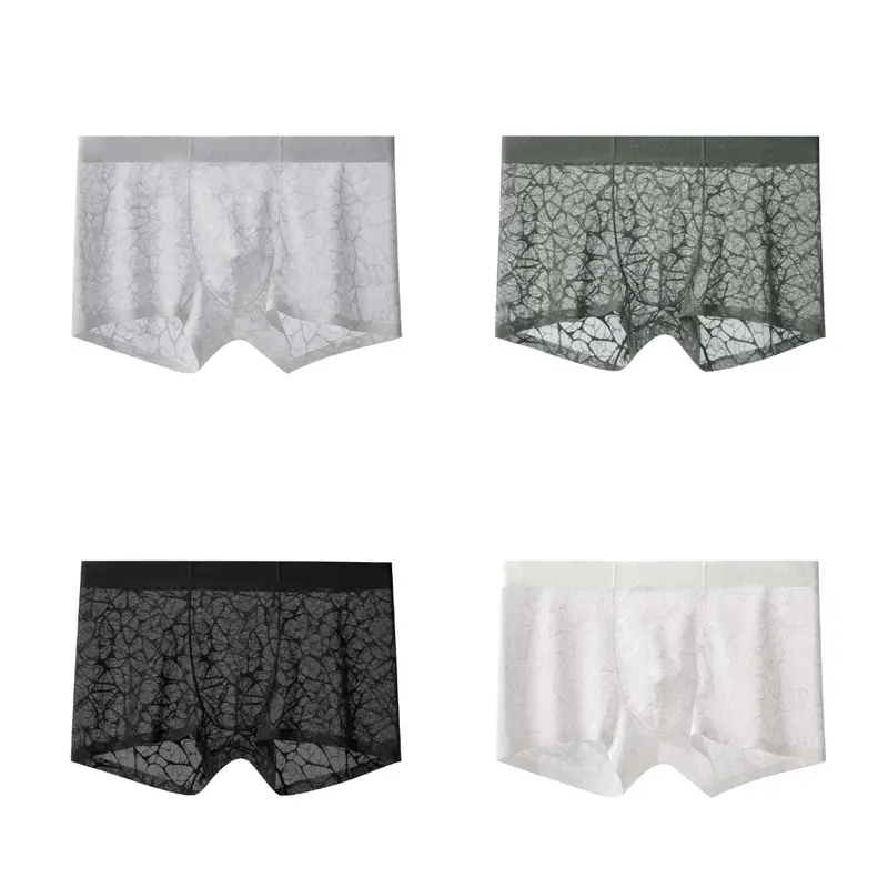 Men's Leopard Lace Boxer Briefs 4-Pack – Ice Silk Cooling, Ultra-Soft, Seamless See-Through, Anti-Odor Underwear，Birthday and Father's Day gifts
