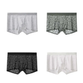 Men's Leopard Lace Boxer Briefs 4-Pack – Ice Silk Cooling, Ultra-Soft, Seamless See-Through, Anti-Odor Underwear，Birthday and Father's Day gifts