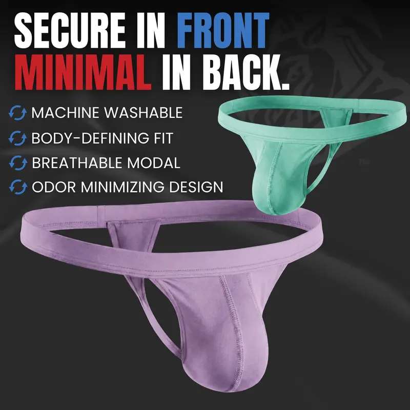 Strapped Thong Nylon Mesh & Modal No Fly Mid-Rise 3 Pack 0 Inch with ABCD Pouch - XS to XL waist Size Spandex Athletic Breathable