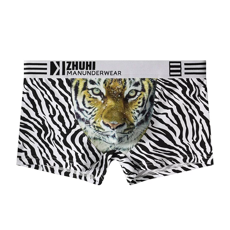 Leopard print cotton men's underwear, personalized trendy printing boxer briefs, comfortable, breathable and sexy tiger print men's boxer briefs