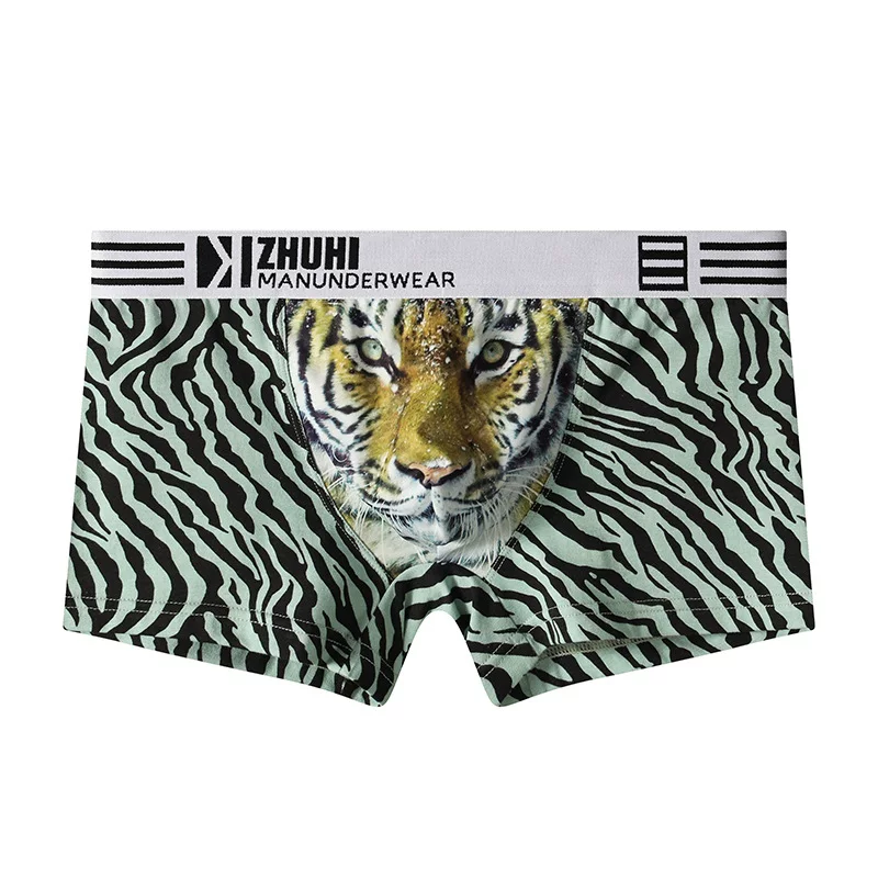 Leopard print cotton men's underwear, personalized trendy printing boxer briefs, comfortable, breathable and sexy tiger print men's boxer briefs
