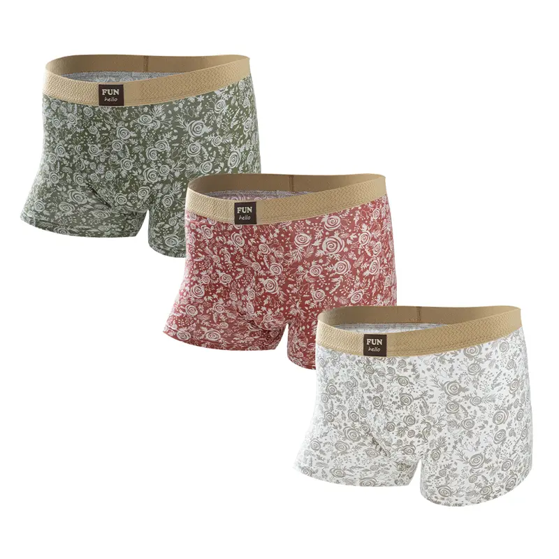 Men's Premium Cotton Boxer Briefs Vintage Rose Print Design Breathable Mesh Panel Elastic Waistband Moisture-Wicking Underwear 3 Pack