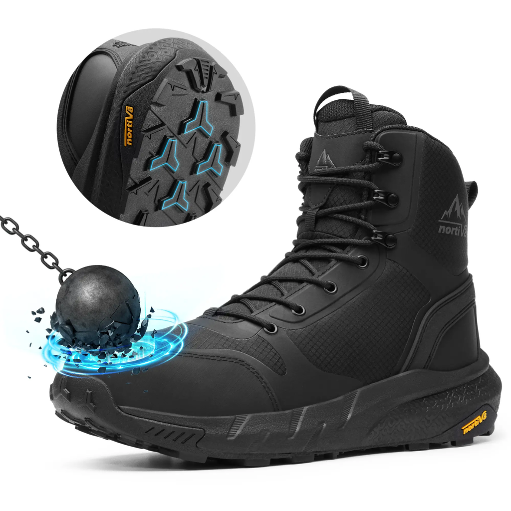 NORTIV 8 Men's Nano Composite Toe Work Boots Safety Boots with Side Zipper Construction & Warehouse Metrostrike-Nano Black All Seasons Round Toe Laces Closure - Worker Closed Footwear