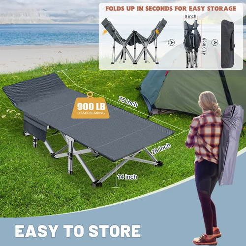 #Summervibes Naudacaa Folding Camping Cot with 2-Sided Mattress – Heavy-Duty, Portable Guest Bed for Camping, Travel, Outdoor & Indoor Use, Supports up to 880 lbs Blue