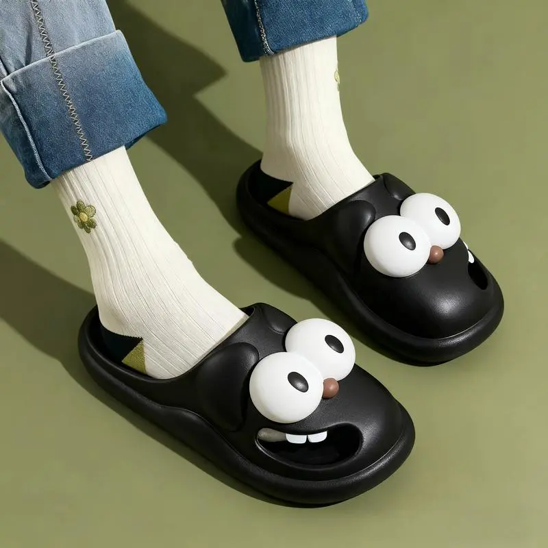 Big Eye Dog Slippers - Footwear with Wiggling Tongue, Round Toe, Non-Slip EVA Sole, Matching Couple House Shoes, Pet-Themed Comedy Wear
