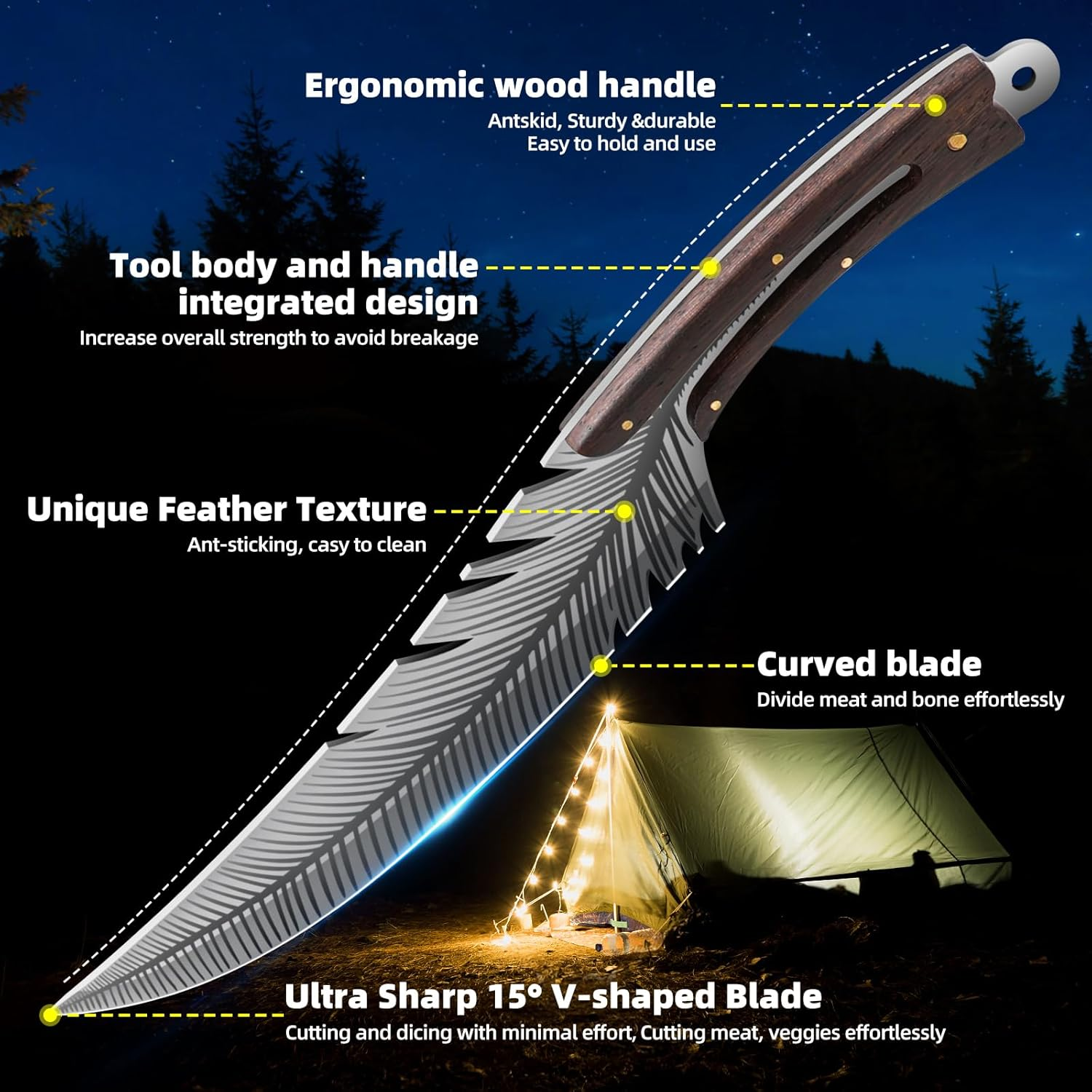 Professional Chef Knives, Sharp Feather Boning Knife with Sheath High Carbon Steel Chef Knife Boning knife for Meat Cutting Cooking for Kitchen Outdoor Camping
